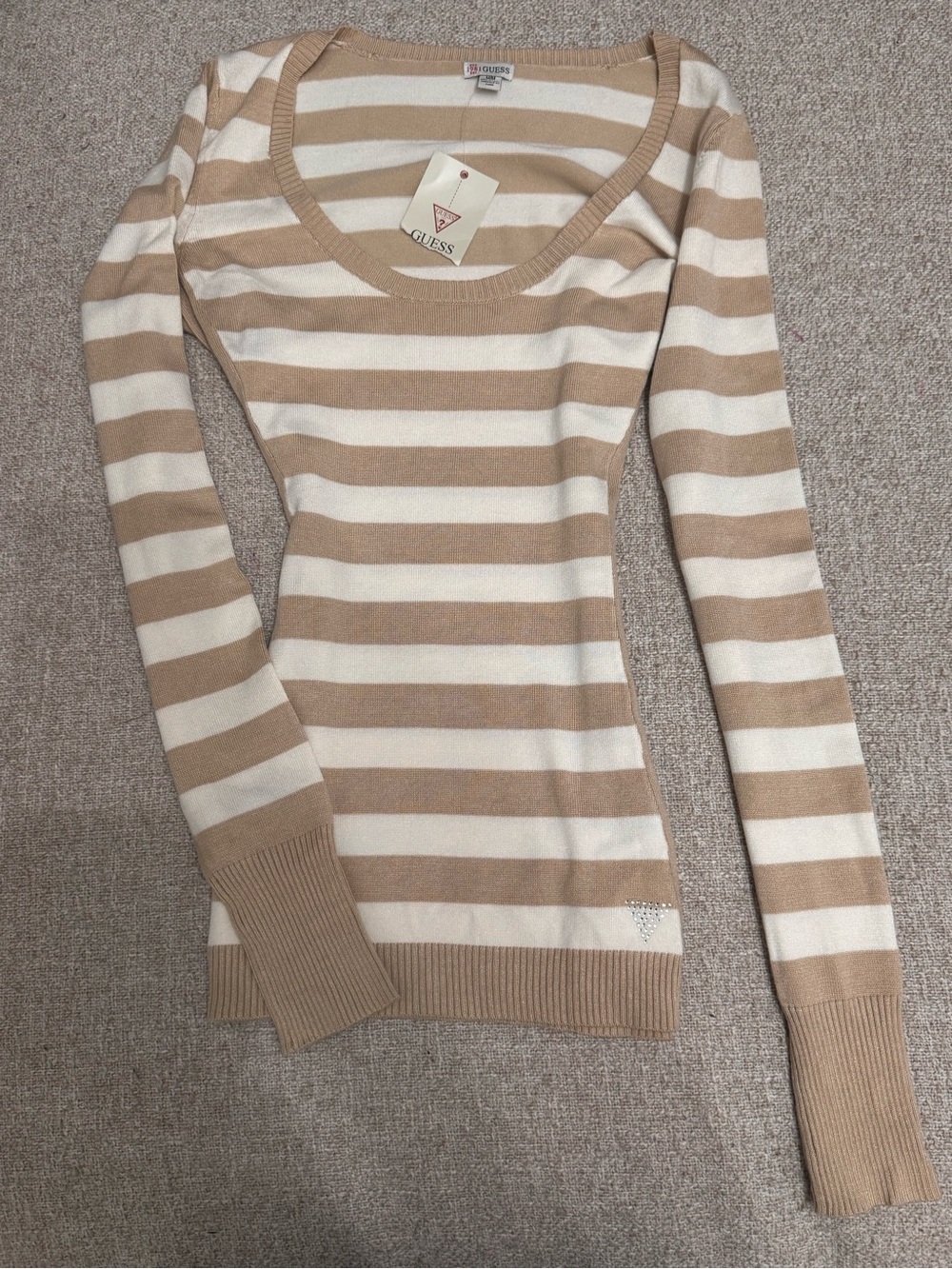 NWT Y2K GUESS Fall Macadamia Stripe Scoop Neck Sweater